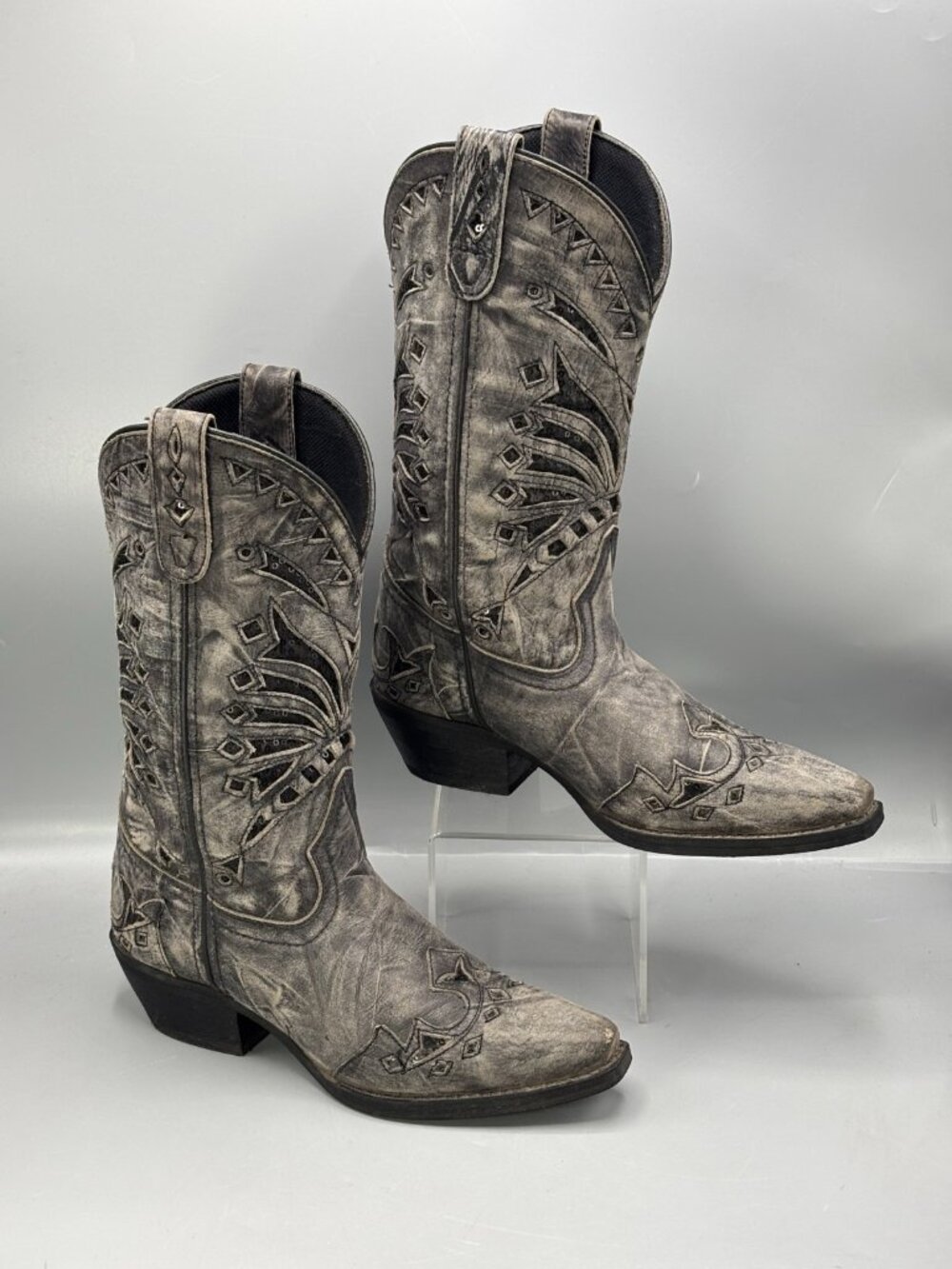 Laredo Stevie Western Boots Womens 6 Gray Intricate Cutouts Cowgirl Horse 52120